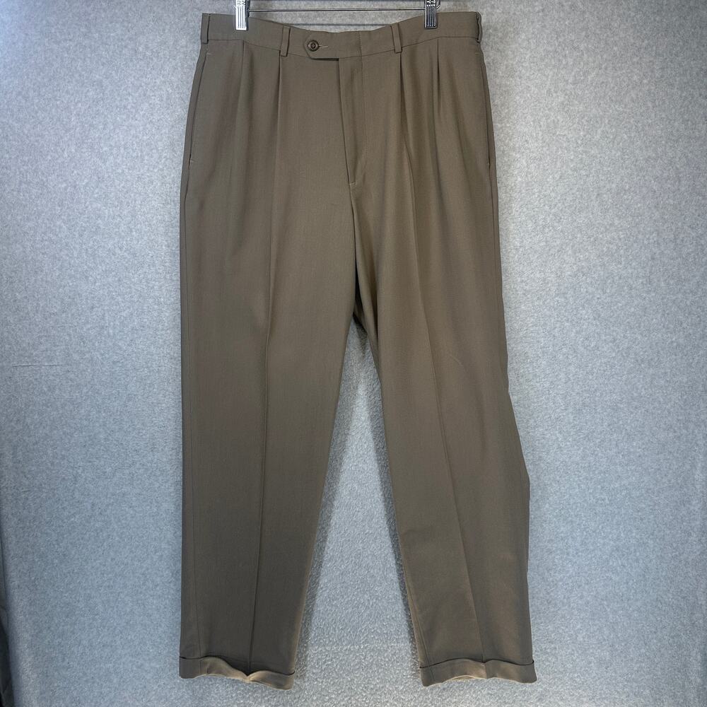 Slates Classic Fit Pants Mens Size 34 x 32 Tan Brown Dress Pleated Front